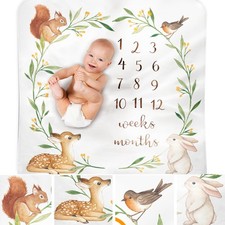Baby Monthly Milestone Blanket, Soft Woodland Photo Blanket for Baby Boy  Ba...
