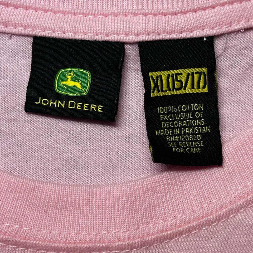 John Deere Pink Floral Logo Long Sleeve Graphic Tee Cotton Girls XL (15/17) - Image 4 of 4