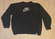 Vintage Nike Center Swoosh Sweatshirt Silver Tag Faded Black Embroidered XL Y2K