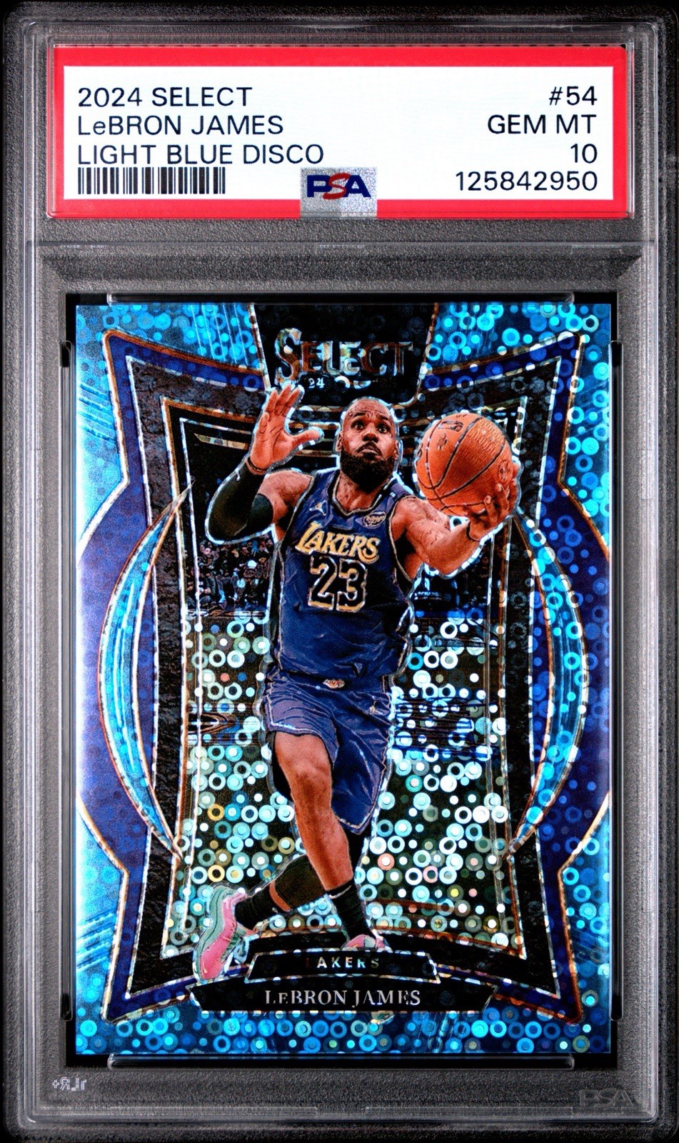 LeBron James 2024 Panini Select #54 Concourse Light Blue Disco /99 PSA 10 LAKERS