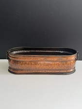 Vintage Oval Hammered Copper Tub Planter With Ring Handles