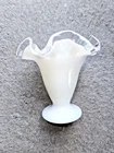 Vintage Fenton White Silver Crest Ruffled Edge Vase Milk Glass 4.25"