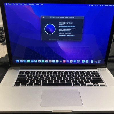 Apple MacBook Pro Retina 15'' 2015 Intel i7 16GB 512GB SSD Silver macOS Monterey