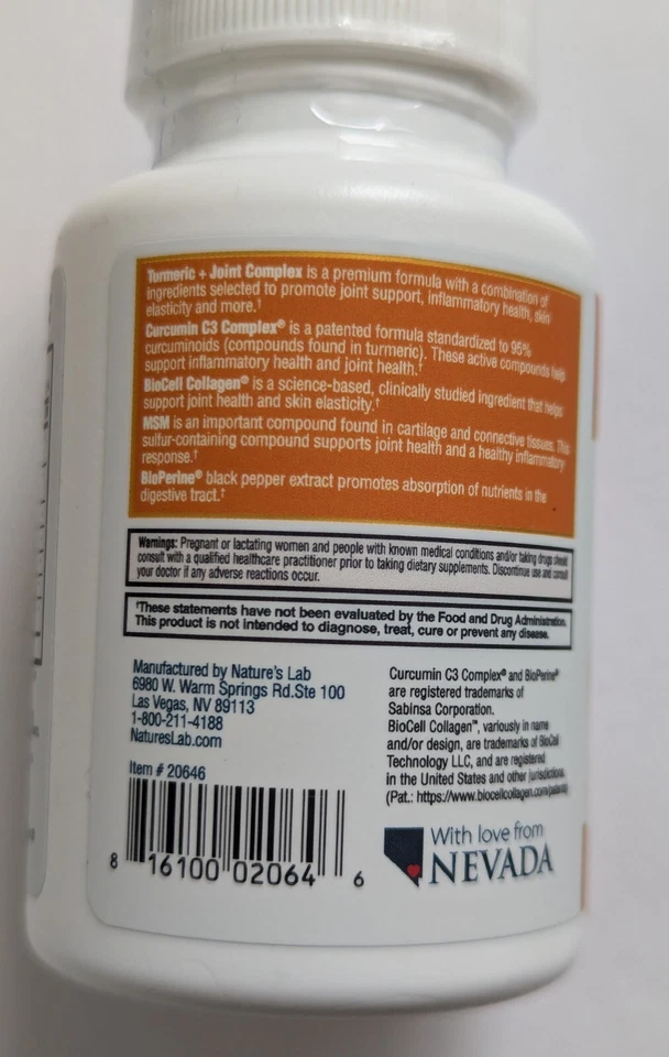 Nature's Lab Curcumina Cúrcuma C3 1000mg + Complejo Articular, 56 Cápsulas Foto 3 de 4