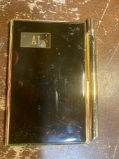 Vintage Saks Fifth Avenue Metal Gold Finished Address Book w/ Pen W Germany