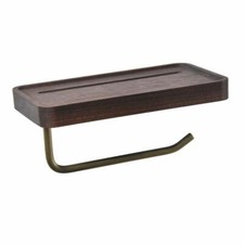 Towel Rack Toilet Paper Holder with Shelf Wall Mounted Walnut Wood Copper Bar