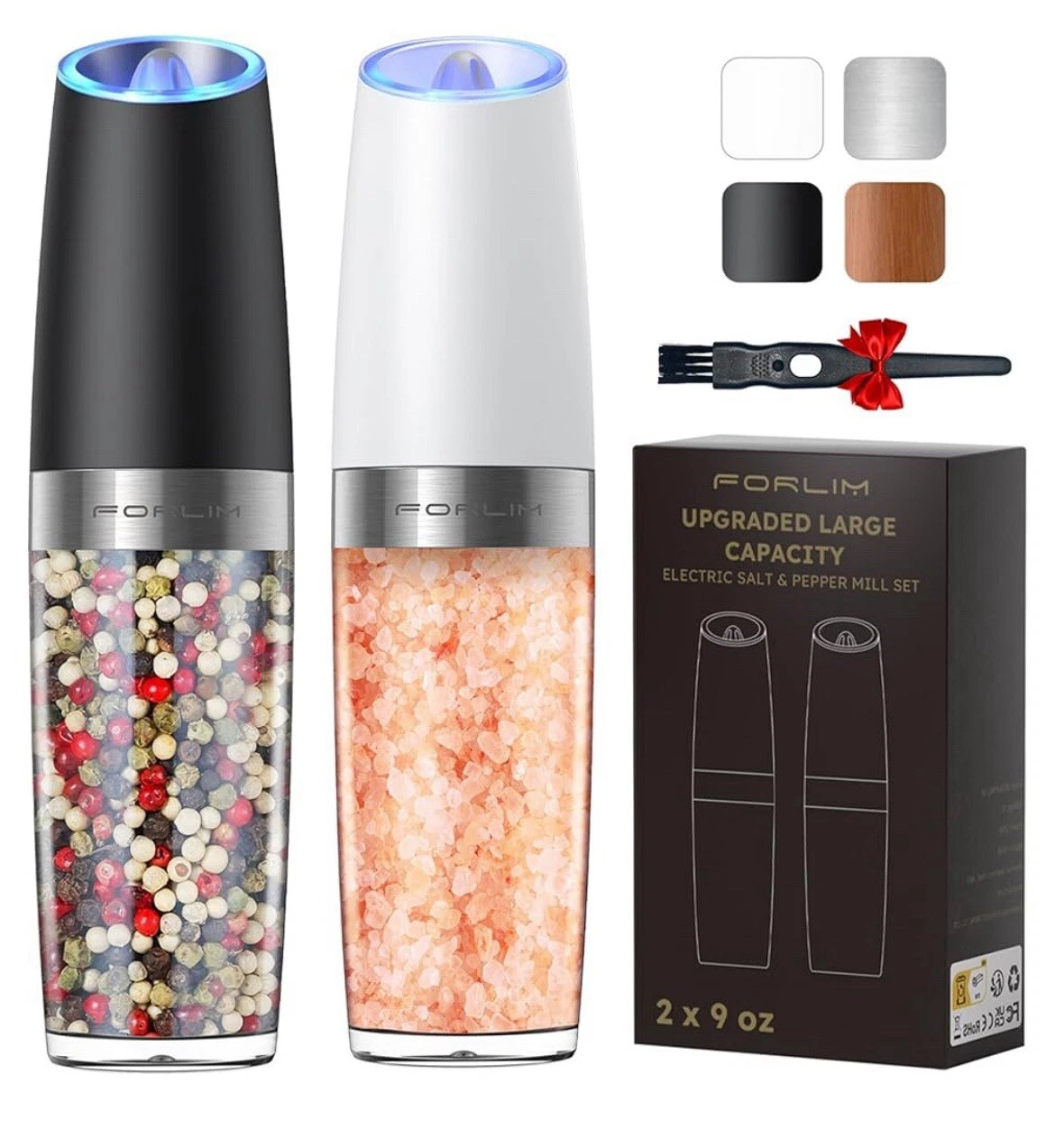 2 Pack Gravity Electric Salt and Pepper Grinder Mill Shaker Automatic 9oz W&B