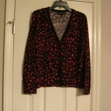 Jones New York Blk/Pink Cardigan Sweater Button Up Long Sleeve Sz PM, V Neck NEW