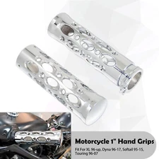 Chrome Hollow 25mm Hand Grips For Harley 1" Handlebar Touring Softail Sportster