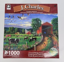 J Charles Covered Bridge Farm 1000 Piece Jigsaw Puzzle NEW