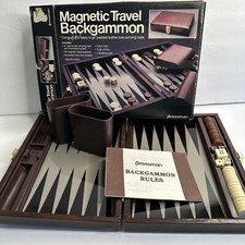 Pressman Magnetic Travel Backgammon Game 1983 Faux Leather Case COMPLETE EUC