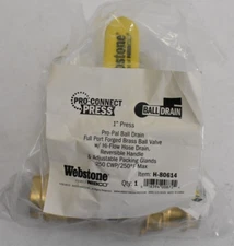 Webstone Nibco Ball Drain Pro-Connect 1" Press Ball Valve Forged Brass H-80614