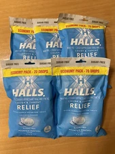 *5 PK*Halls Sugar Free Cough Drops - Mountain Menthol Flavor~70 ct.Exp. 09/2026