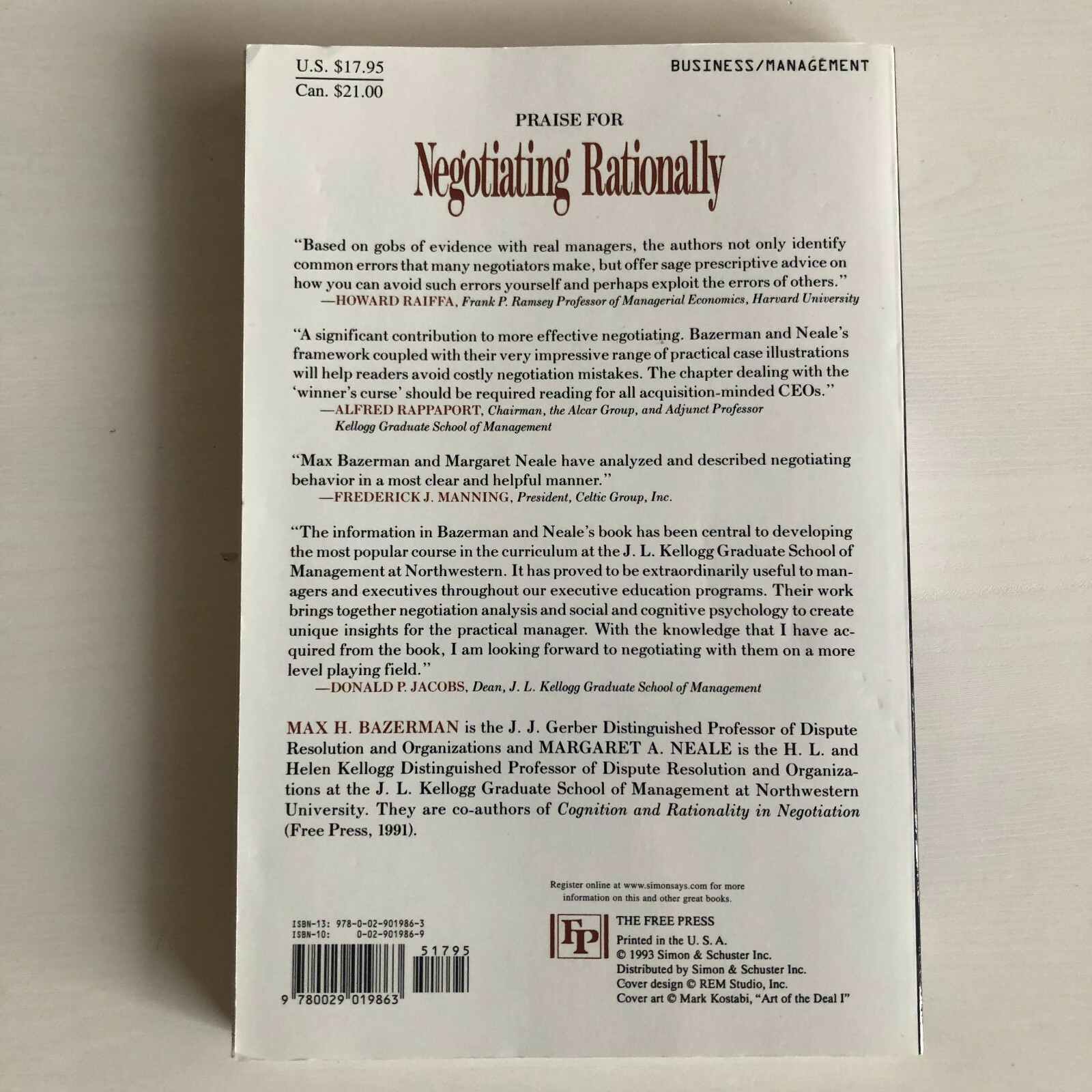 Negotiating Rationally Book Negotiating Rationally by Max H. Bazerman & Margaret A. Neale ...