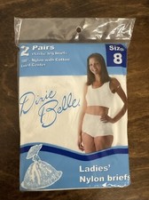 Vtg Dixie Belle Ladies Nylon Briefs Size 8 2 Pair Pack Made In USA White