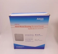 Areza Island Dressing 30 square 6X6 bordered gauze latex free wound cover