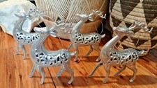 Silver Resin Glitter Reindeer Christmas Tree Ornaments Set Of 4