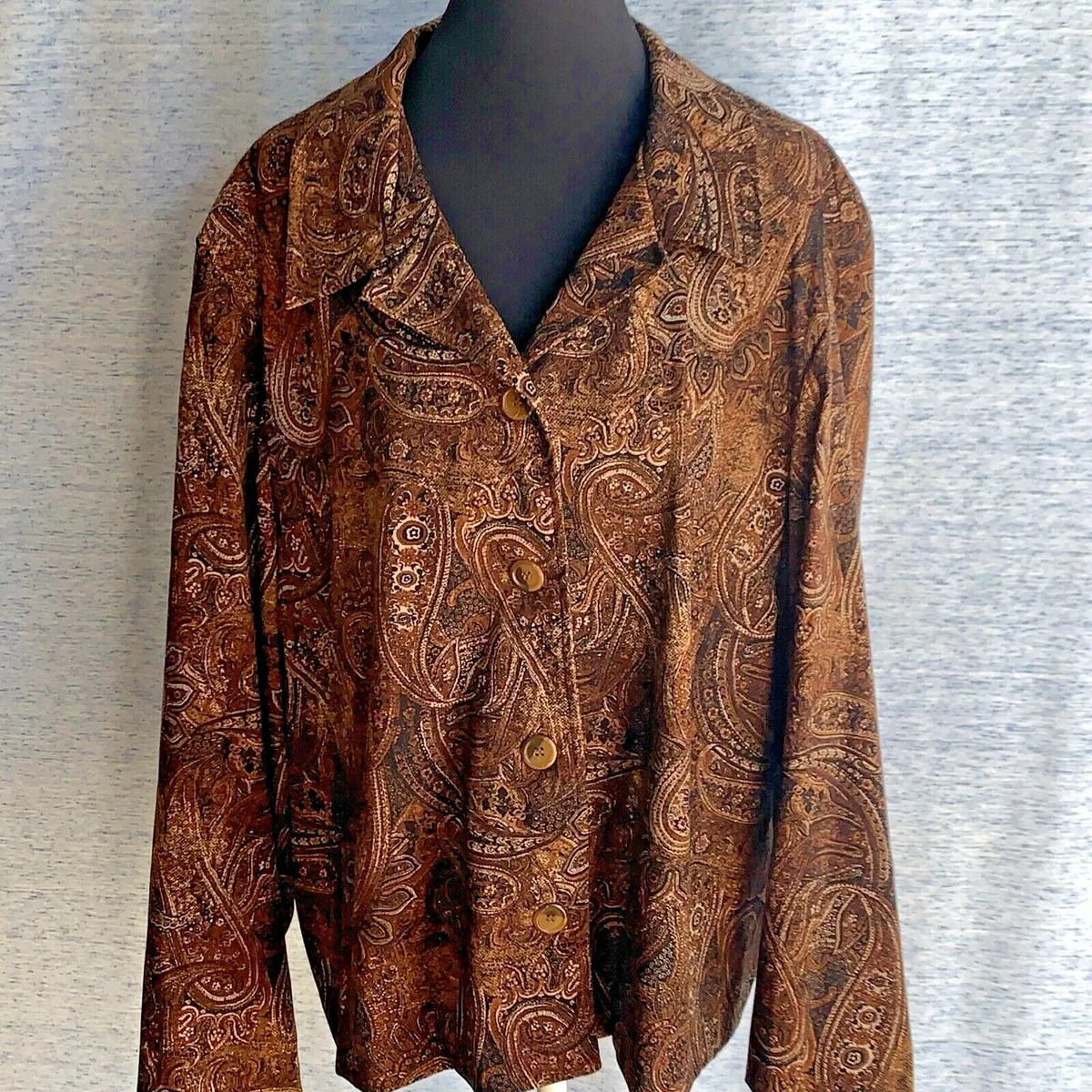 BRIGGS NEW YORK Brown Tan Camel Paisley Blazer Jacket Shacket Size 2X ❤sj7m33