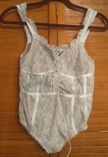 For Love Lemons White Lace Sleeveless Lined Peasant Bodysuit Ruffle Small S