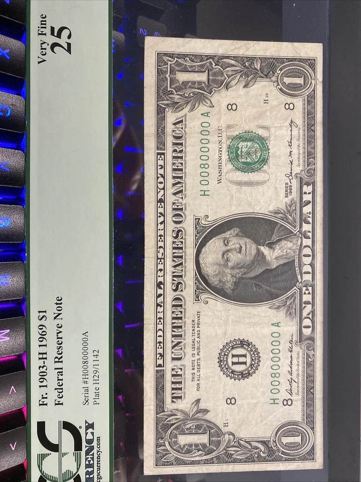 1969 $1 Federal Reserve Note - Super Low Binary Number #00800000 Top Rare！ - Image 2 of 3