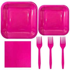 Pink Square Party Tableware Disposable Dinnerware Paper Plates Cups Napkins