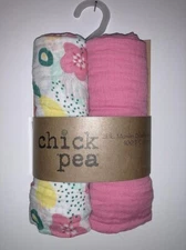 Chickpea 2Pk. Muslin Blankets 100% Cotton Pink Floral