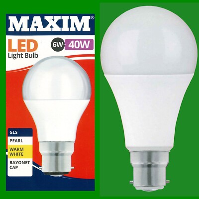 1x 6W (=40W) GLS BC B22 A60 LED Light Bulb Lamp, 2700K Warm White 470Lm, Maxim