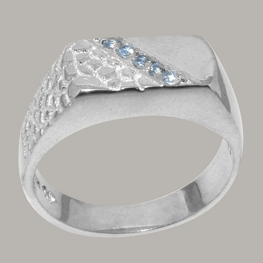 Mens wedding shop band with aquamarine