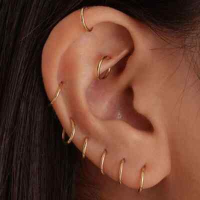 18K Gold Plated Surgical Steel Hinged Huggie Hoop Sleeper Stud Earrings  8-20MM UK