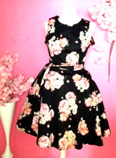 WOMEN BLACK FLORAL SLEVELESS TEA DRESS ( SIZE M )