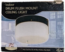 Patriot Lighting Indoor Drum Flush Mount Light Bronze Finish, Frosted Opal Glass
