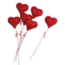 Package of 6 Red Tinsel Foam Valentine's Day Heart 14" Tall Picks