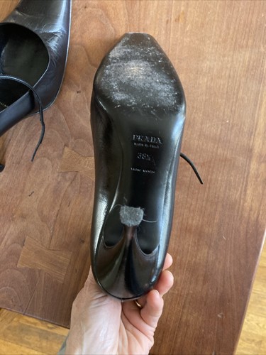 Authentic Prada Black Leather Heels With Square Toe Size 9 - Picture 9 of 15