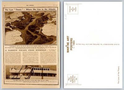 RMS Titanic Map Postcard The Sphere April 1912 Diagrammatic Bed of Atlantic