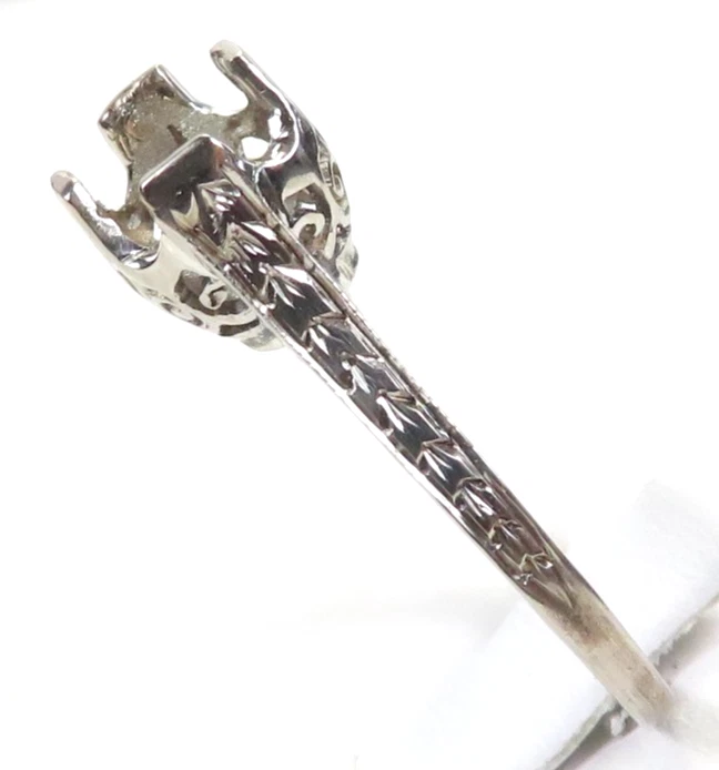 Antique 1920's Setting Mounting 14K White Gold Hold 6.5MM Ring Size 6.75 UK-N - Image 3 of 4
