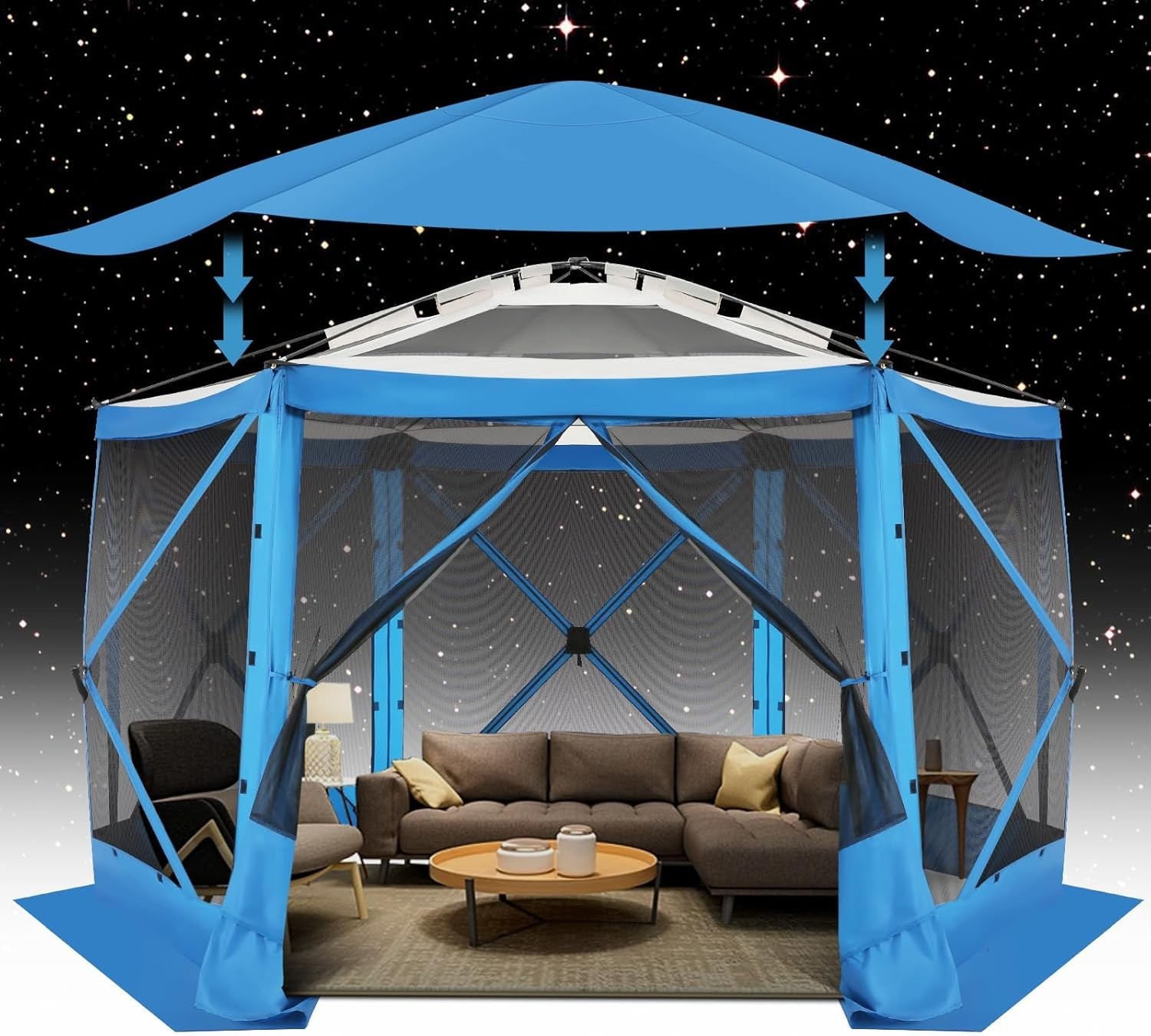 12'x12' Pop up Gazebo Screen Tent Starry Sky Sunshade Screen House for Camping