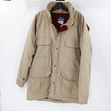 Vintage Woolrich jacket Men's medium wool lined Hooded Beige Full Zip chore coat