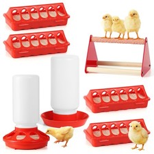 7PCS Chick Feeder and Waterer Kit with Wooden Perch,Baby Poultry Starter Set ...
