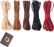 5 Pack Leather String 3mm x 5 Yards Flat Suede Cord Leather Cords Rope Thin Faux