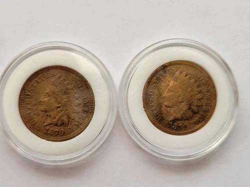 1870 & 1871 Indian Head Cent Penny Semi Key Dates Low Mintage