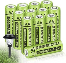 Rechargeable Solar AA Batteries 1000mAh Ni-MH 1.2v for Outdoor Lights 12 Pack