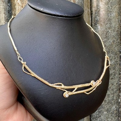 Gelbgold Diamant Akzente strukturiert Freeform Baum verzweigt Glieder Halskette