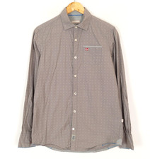 NAPAPIJRI Men's Shirt Size S Regular Fit Geometric Pattern Grey Spreader Neck...