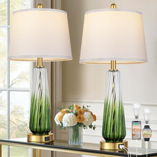 Modern Glass Table Lamps Set of 2 with USB Ports and Dimmable Touch Control
