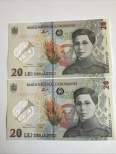 Romania 20 Lei 2023 Banknote 2 Pcs UNC, Polymer USA Seller