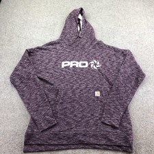 Carhartt Hoodie Womens Small 4/6 Purple Pullover Fleece PRO Logo Kangaroo Pocket