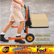 440lb Hydraulic Material Lift Winch Stacker Adjustable Pallet Truck Dolly 6-40cm