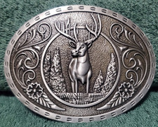 Western Cowboy Belt Buckle With Deer and Trees NEW