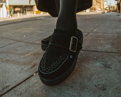 TUK NWT Women s Black Suede Platform Creepers Mules Shoes Size 7 Punk Gothic