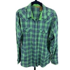 Wrangler Shirt Men's Size XL Green Blue Plaid Western Pearl Snap Long Sleeve